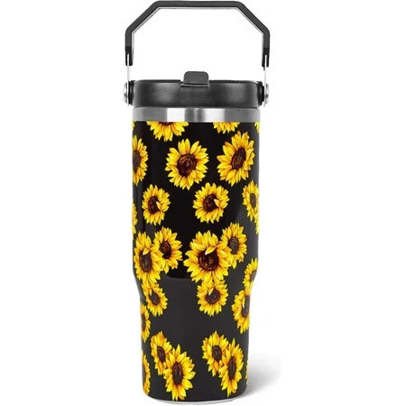 30 oz Sunflower Tumbler with Handle Flip Straw Sunflower Coffee Mug with Handle Leak Proof Insulated Tumbler Sunflower Gifts for Women | Walmart (US)