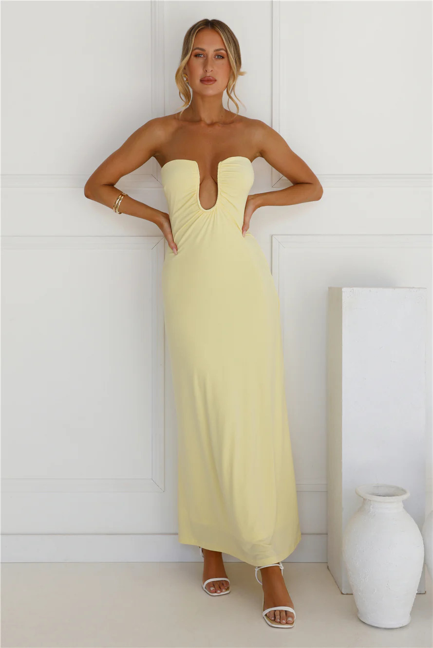 Temperature Rising Strapless Maxi Dress Yellow | Hello Molly (AU)