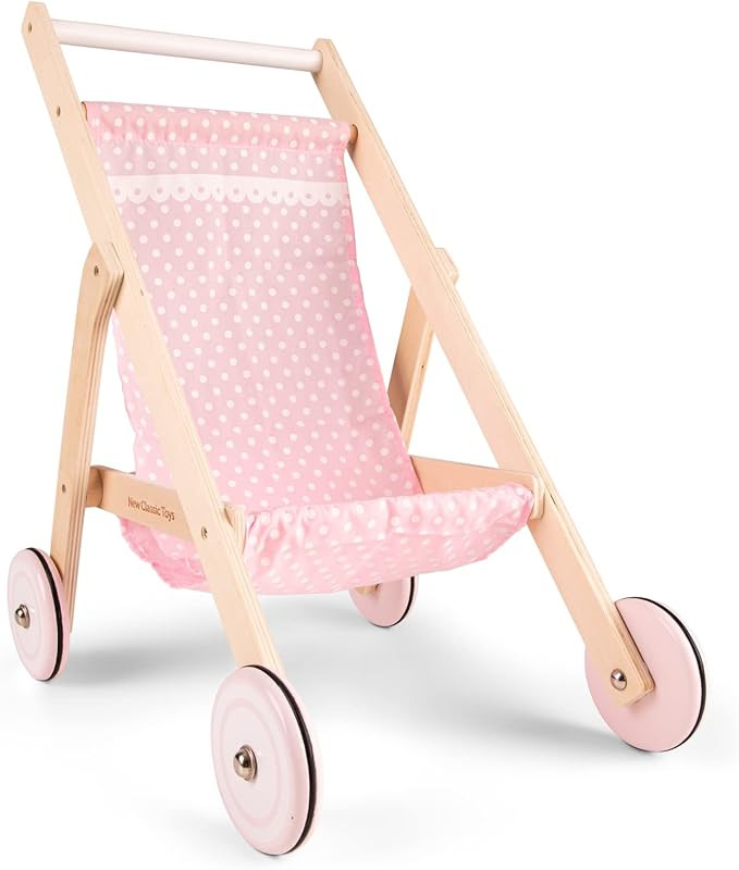 New Classic Toys Wooden Doll Stroller – Classic Toy Pram for Kids – Durable and Safe Pretend ... | Amazon (UK)