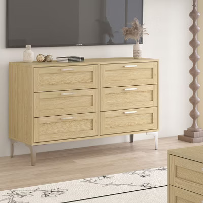 ORRD Mid-Century Modern 6 Drawer Dresser, Light Oak Wood TV Stand for Bedroom, 47.2" Wide Chest of Drawers with Silver Legs, Storage Cabinet | Target