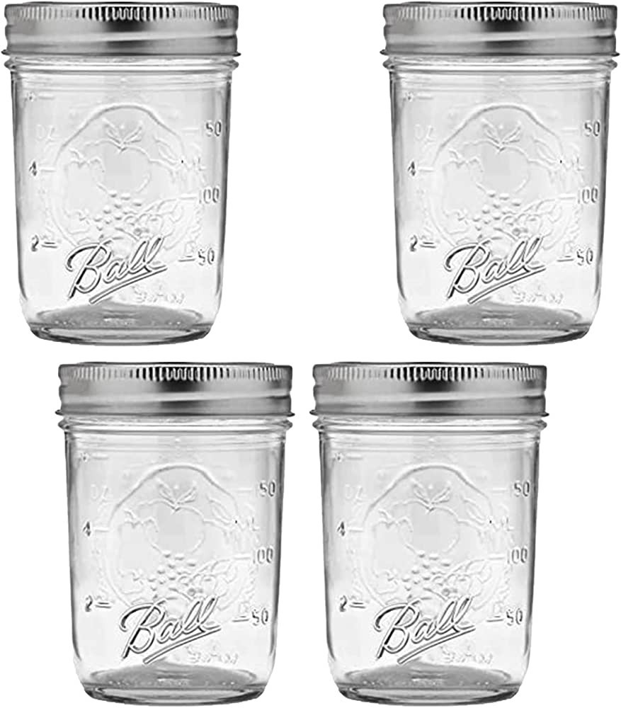 Regular Mouth Mason Jar 8 oz - (4 Pack) - Ball Regular Mouth Mason Jars With Airtight lids and Ba... | Amazon (US)