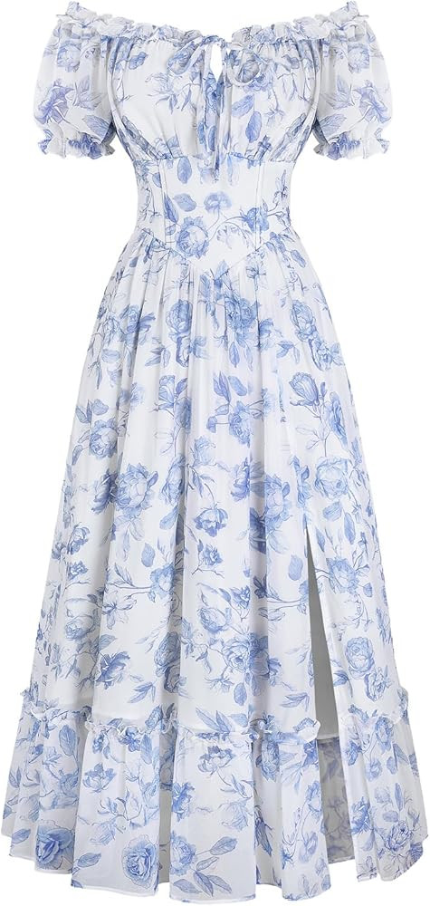 SCARLET DARKNESS Damen Sommer Kleid Boho Seitenschlitz Blumen Freizeitkleider Square Neck Corsage... | Amazon (DE)