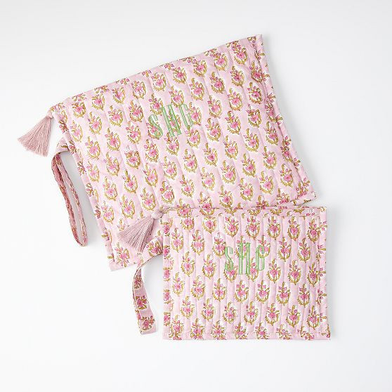 Block Print Flat Pouches, Set of 2, Pink Flower | Mark and Graham