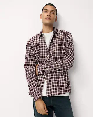 F&F Pure Cotton Brushed Checked Shirt in Burgundy | Tesco F&F