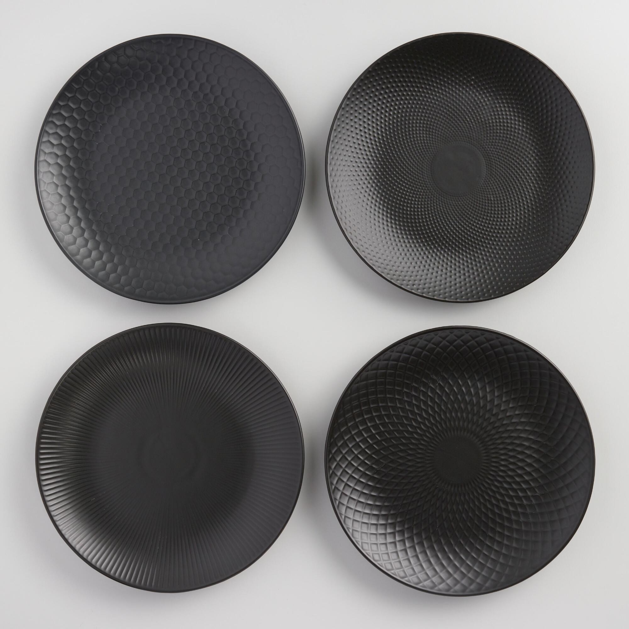 Black Textured Stoneware Dinner Plates Set of 4 by World Market | World Market