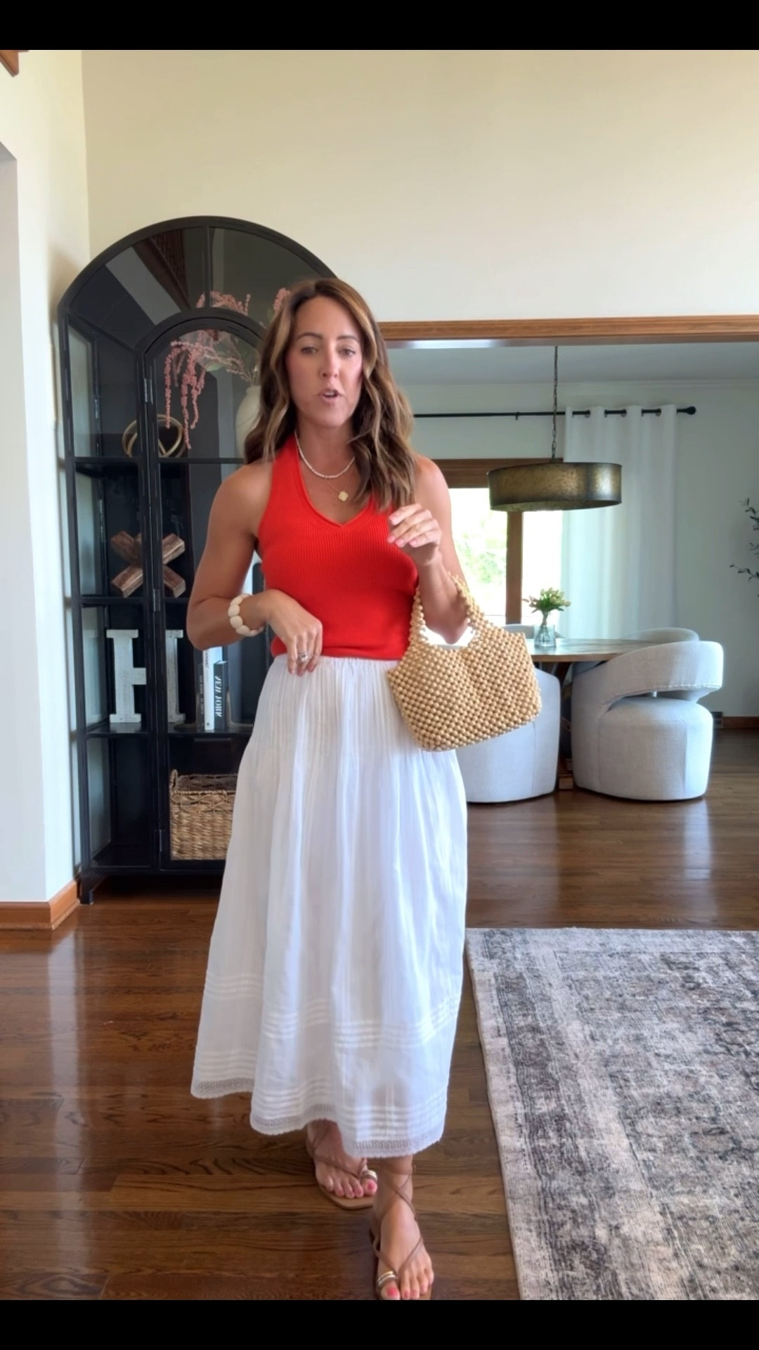 Xxs white maxi skirt. I’m 5’3” in the regular length. 
XS sweater tank 

#LTKmomlife #LTKSeasonal #LTKootd