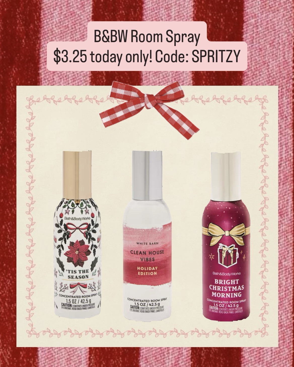 Bath & Body Works concentrated room sprays are only $3.25 today only with code SPRITZY! Take advantage of the final hours 🫶🏻

#LTKSeasonal #LTKHoliday #LTKGiftGuide