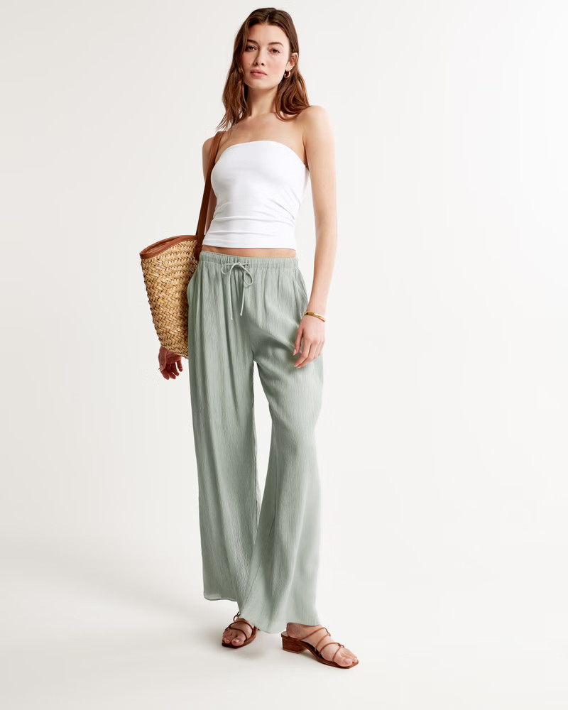 Crinkle Textured Pull-On Wide Leg Pant | Abercrombie & Fitch (US)