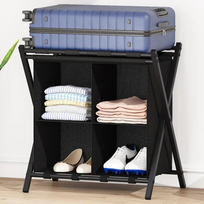 Luggage Rack With Storage, Guest Room Folding Suitcase Stands, Holds Up To 120 Lb, Space Saving Suitcase Holders , Black | Wayfair North America