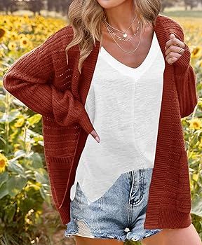 Women's 2023 Fall Casual Long Sleeve Cable Knit Open Front Loose Chunky Sweater Cardigan Coat Out... | Amazon (US)