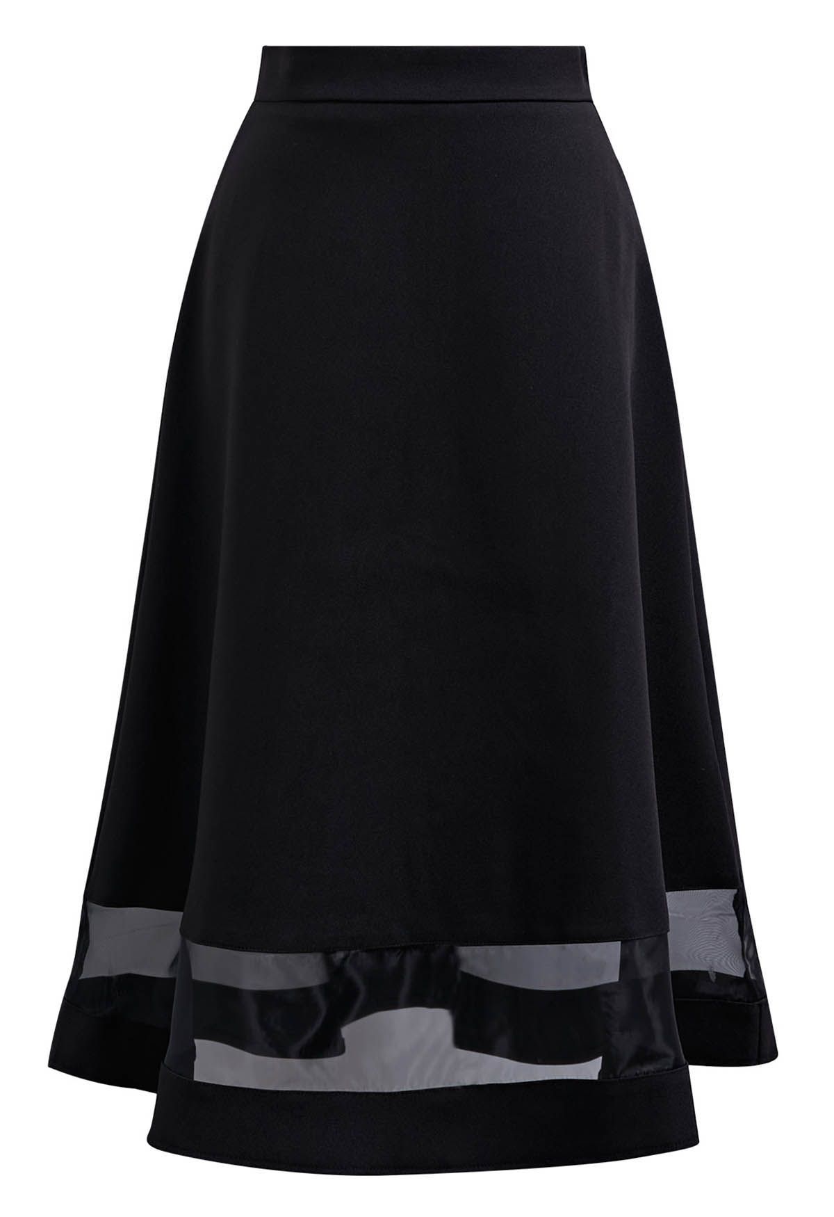 Organza Inserted A-Line Midi Skirt in Black | Chicwish