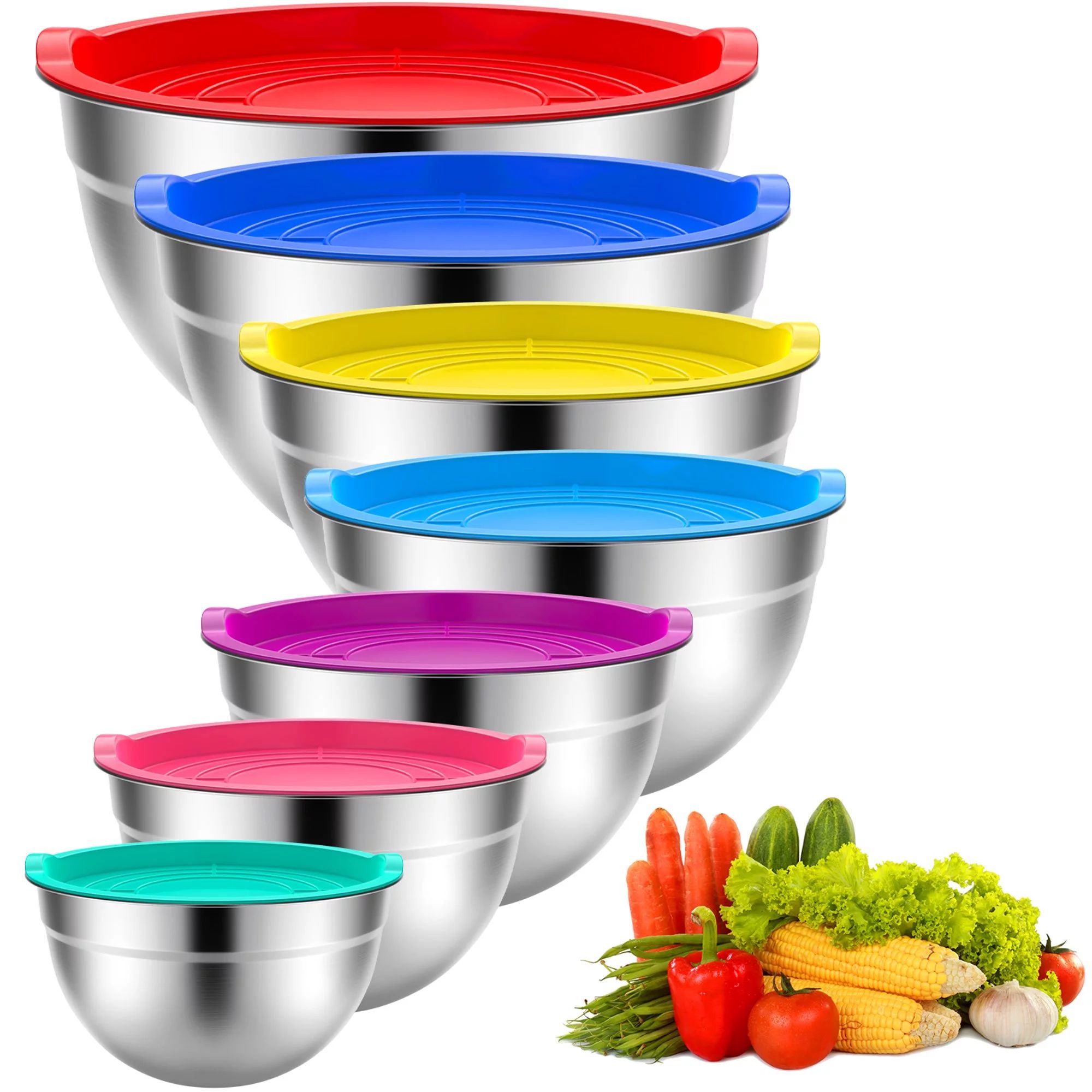 TINANA Mixing Bowls with Lids: Stainless Steel Mixing Bowls Set - 7PCS Metal Nesting Mixing Bowls... | Walmart (US)