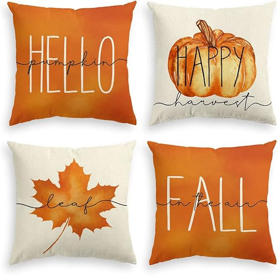 AVOIN colorlife Hello Pumpkin Fall Happy Harvest Maple Leaf Throw Pillow Covers, 18 x 18 Inch Pil... | Amazon (US)