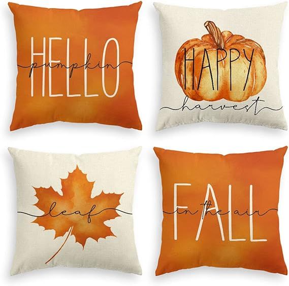 AVOIN colorlife Hello Pumpkin Fall Happy Harvest Maple Leaf Throw Pillow Covers, 18 x 18 Inch Pil... | Amazon (US)