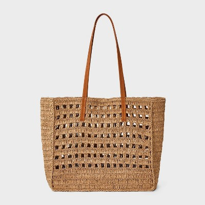 Straw Packable Boxy Tote Handbag - Universal Thread™ Beige | Target