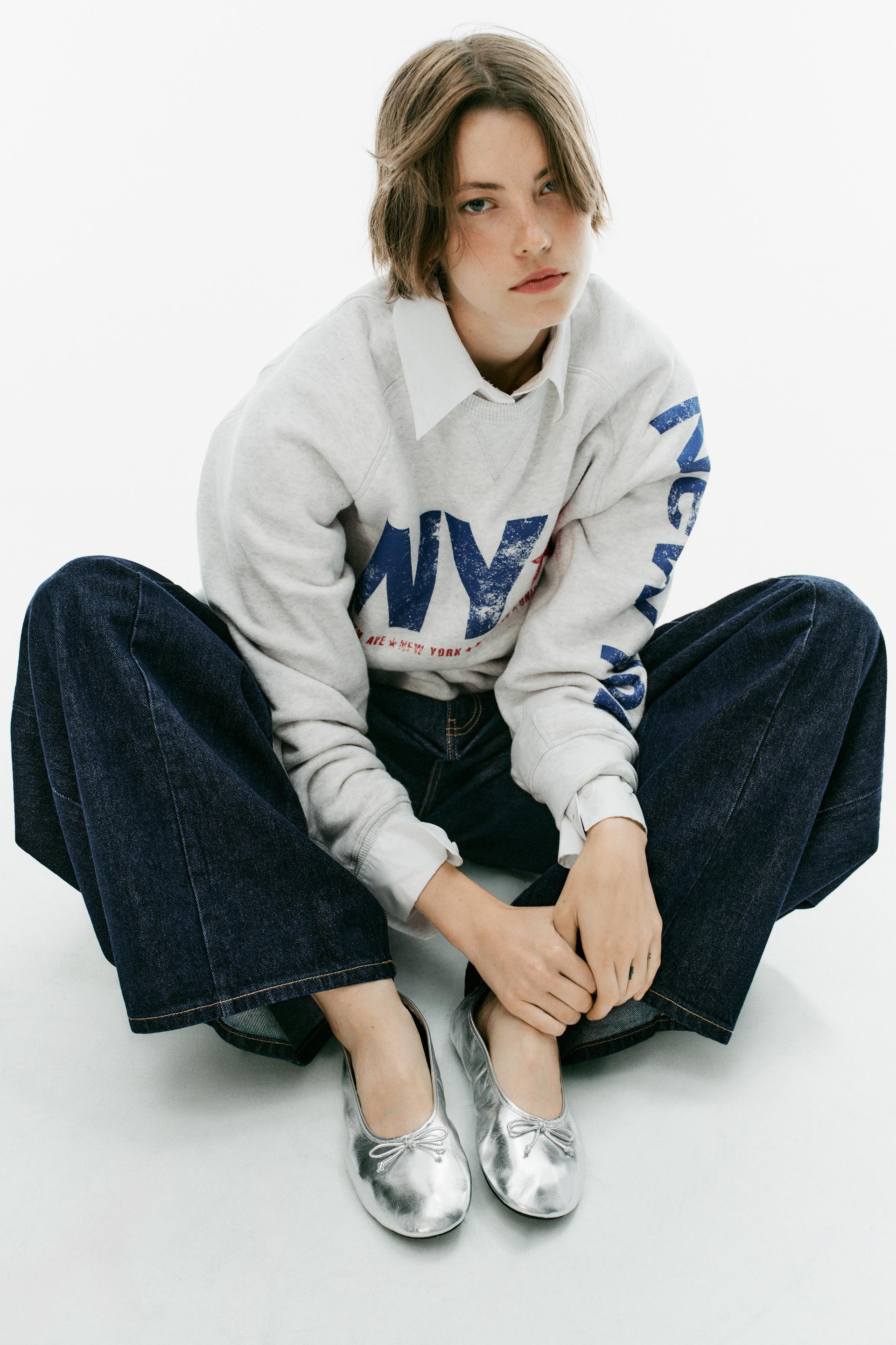 Zara - Metallic Leather Ballet Flats - Silver - 7½ - Woman | Zara Canada