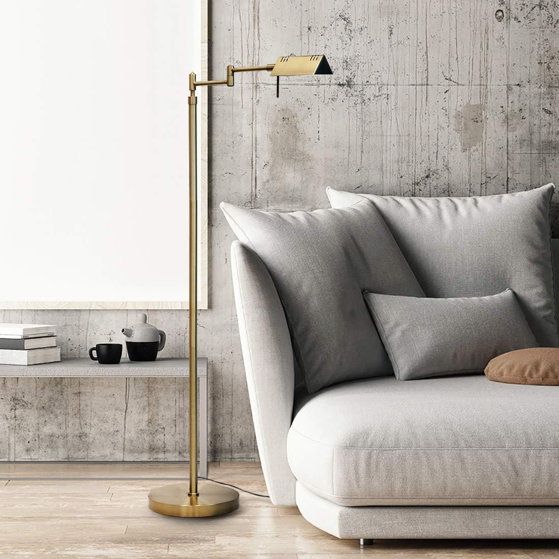 O'Bright Brook Adjustable Dimmable LED Pharmacy Floor Lamp, Antique Brass | Amazon (US)