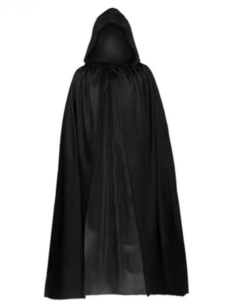 1pc Adult Unisex Black Sheer Knit Fabric Halloween Cape Cloak With Hood, Suitable For Masquerade,... | SHEIN