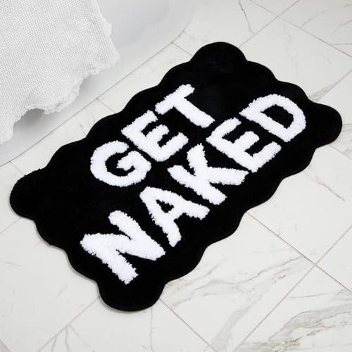Get Naked Bath Mat (Black, White) w/ Unique Scalloped Edge | Get Naked Rug | Super Soft Cute Bath Mat w/ Microfiber | Fun Bath Mat | Funky Bath Mat | Non-Slip Backing Bathroom Decor 20”x32” | Amazon (US)