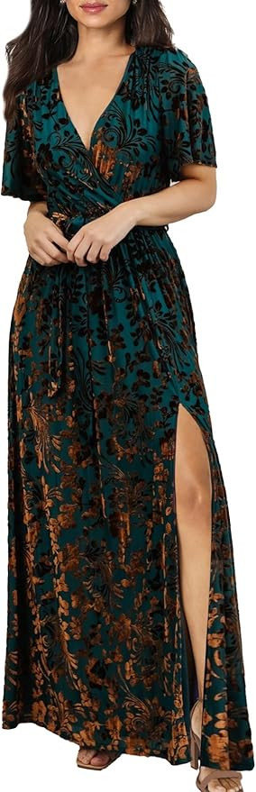 BerryGo V Neck Wrap Semi Formal Maxi Dress | Amazon (US)