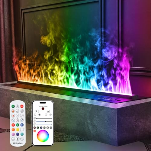 APP RGB Electric Fireplace 3D Water Vapor Fireplace Recessed Multicolour Realistic Atomized Flame,with Water and Remote Control Electric Steam Fireplace Stove(Size:L31.5 x W7.87x H8.27 in) | Amazon (US)