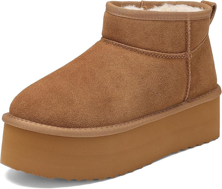 AoSiFu Platform Mini Boots for Women Genuine Suede Leather, Classic Winter Ankle Snow Boots with ... | Amazon (US)