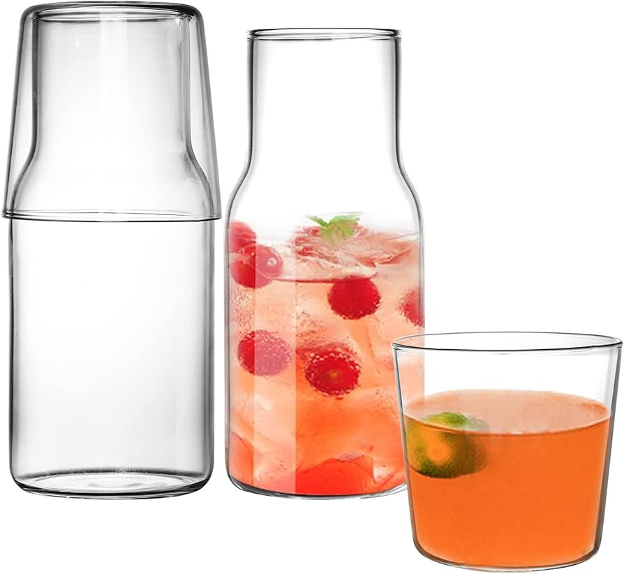 YOUEON 4 Pcs 17 Oz Bedside Water Carafe and Glass Set, Water Carafe with Glass Cup for Nightstand... | Amazon (US)