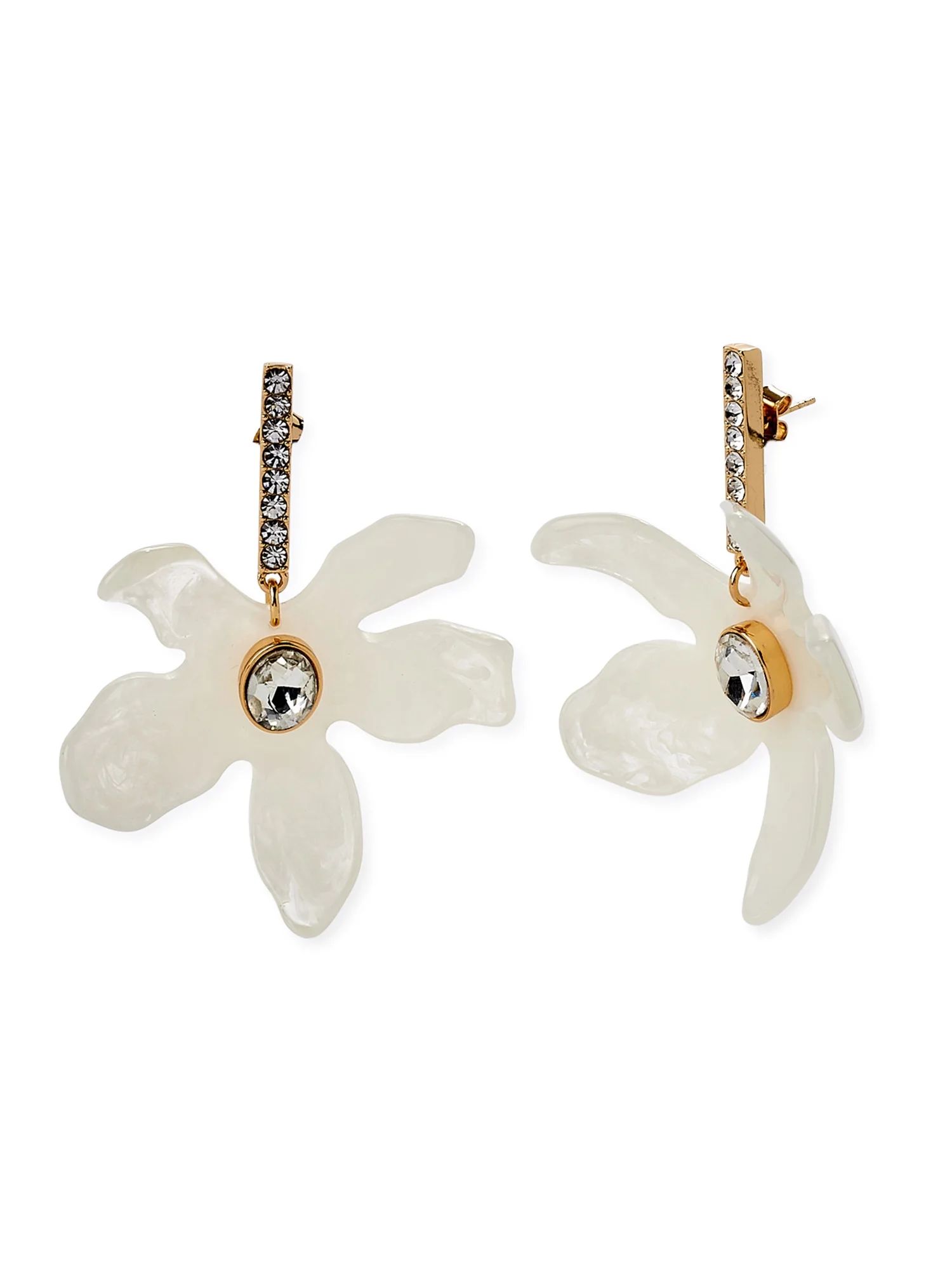 Scoop Women’s 14K Gold Flash-Plated Crystal White Resin Flower Earrings | Walmart (US)