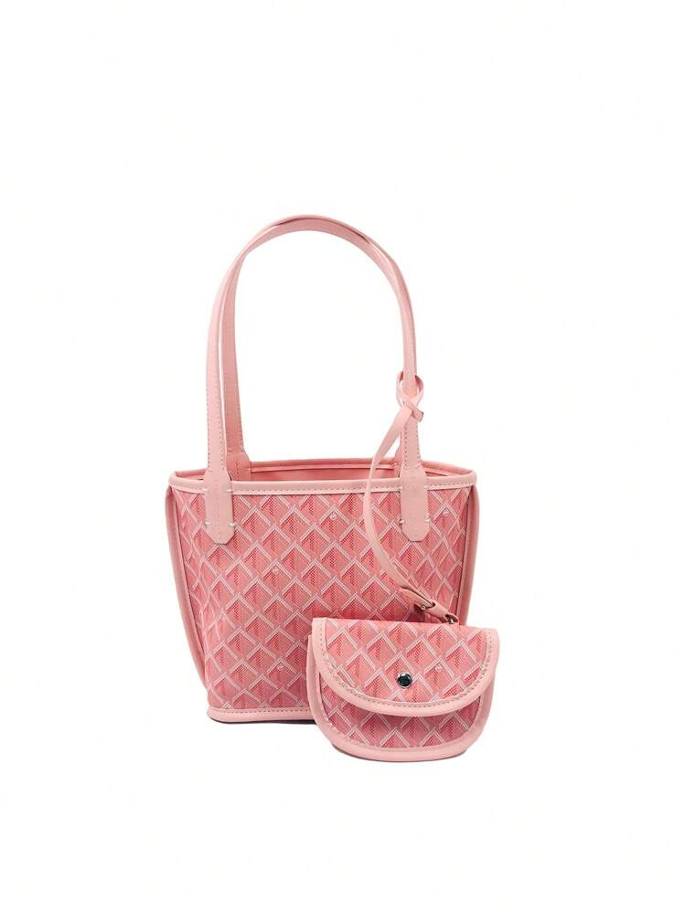 1 Stück einfarbige Chevron PVC Shopper Tasche, minimalistisches Design, kleine Größe, süß, g... | SHEIN
