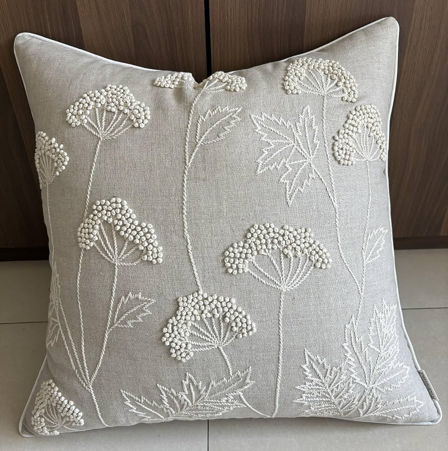 Rudransha 20x20 Blooming Natural Linen Pillow Cover - Hand Embroidered Floral Motif - Decorative ... | Amazon (US)