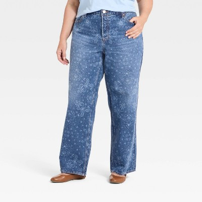 Women's Low-Rise Bandana Baggy Jeans - Universal Thread™ Medium Wash 0 | Target
