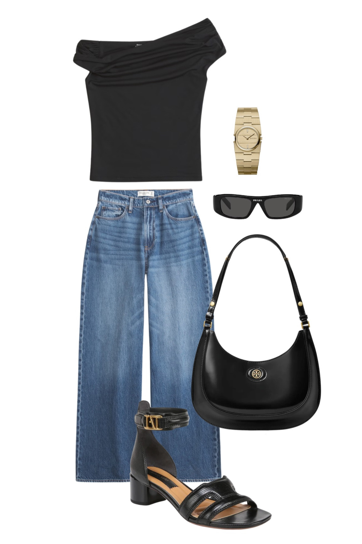 Pinterest fashion, outfit inspiration, bag, wide leg jeans, black purse, black top, gold watch, sunglasses 

#LTKshoecrush #LTKstyletip #LTKsalealert