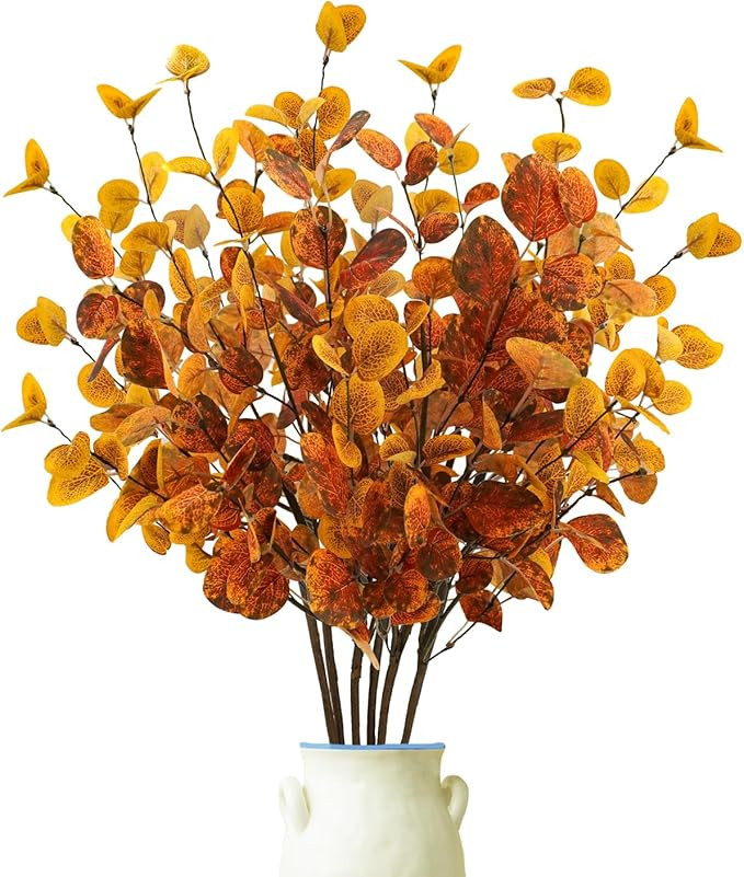 Krissing 6 Pcs Fall Artificial Eucalyptus Stems, 26.5" Fall Eucalyptus Leaves Fall Faux Greenery ... | Amazon (US)