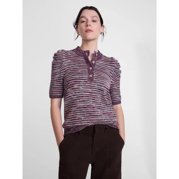 Scenario Women's and Women's Plus Henley Sweater with Puff Sleeves, Lightweight, Sizes XS-4X | Walmart (US)