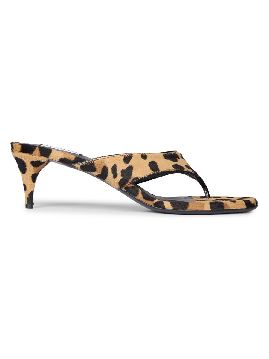 Alaïa Leopard-Print Calf Hair Thong Sandals | Saks Fifth Avenue | Saks Fifth Avenue