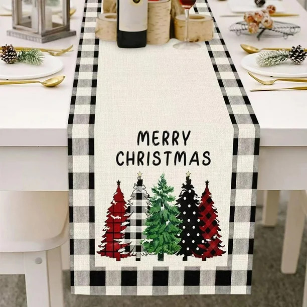 Christmas Tree Table Runners Long 13X70 Inches, Buffalo Plaid Checkered Non-Slip Cotton Linen Rec... | Walmart (US)