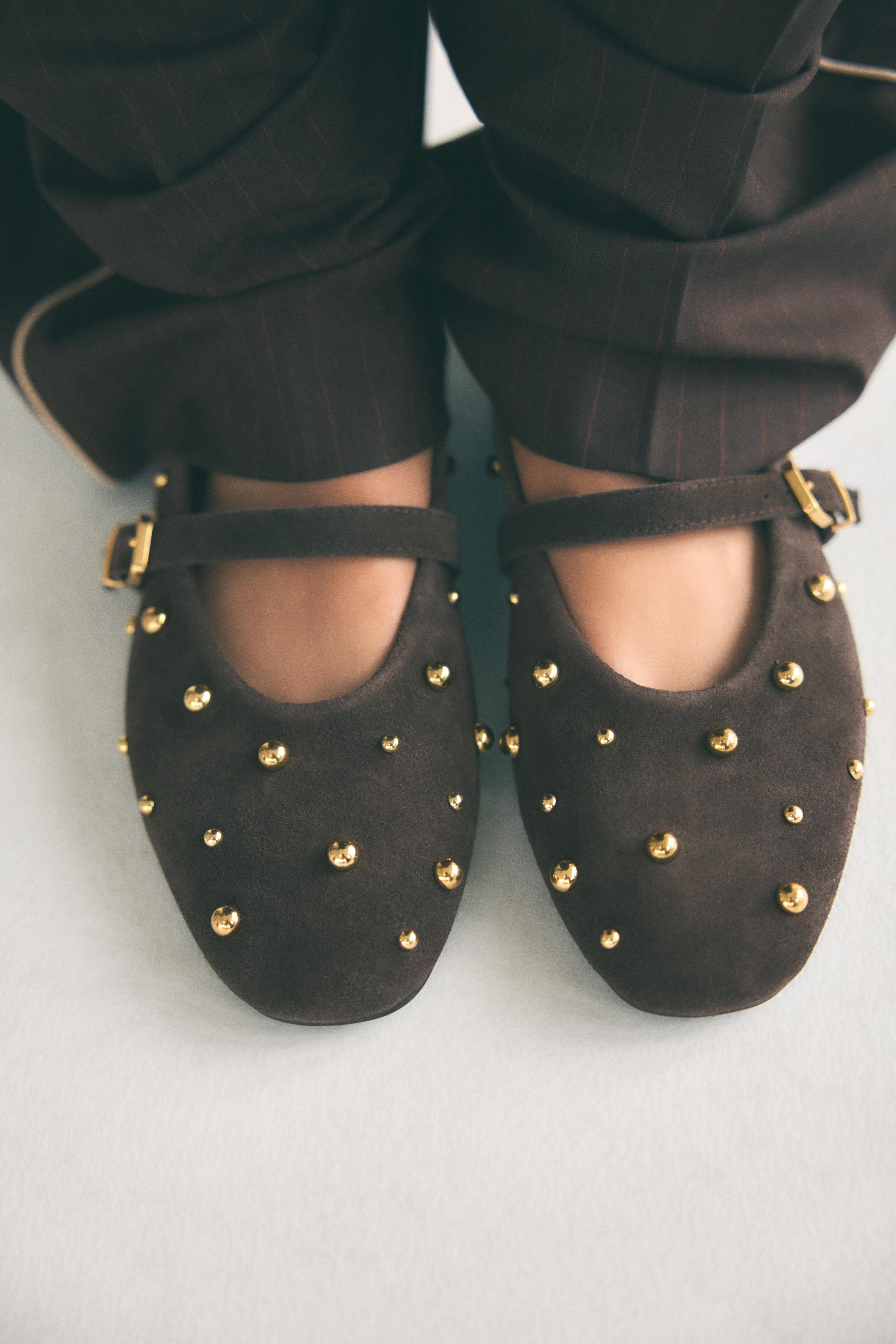 STUDDED SUEDE BALLET FLATS | Zara US