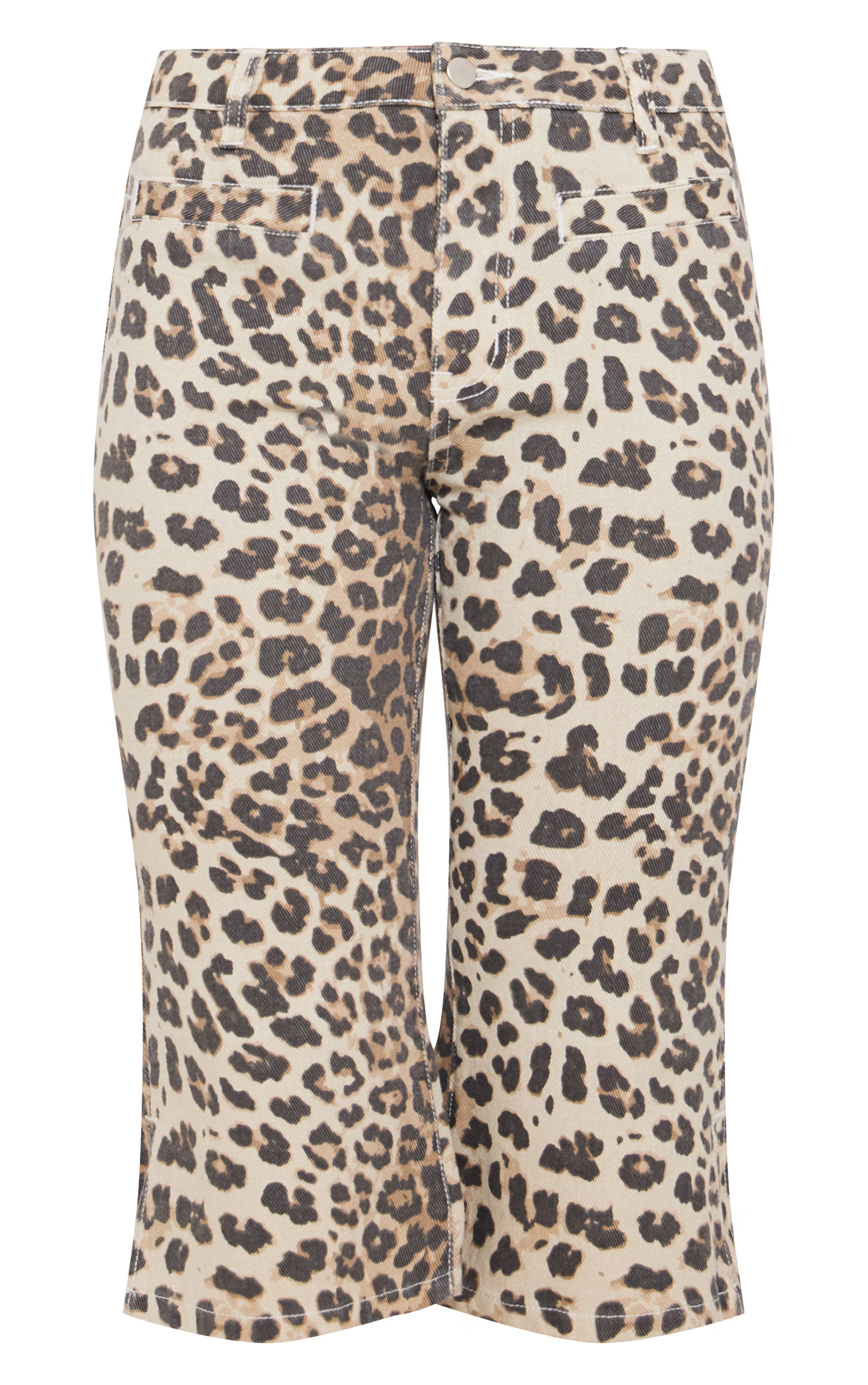 Light Brown Leopard Print Denim Capris | PrettyLittleThing US