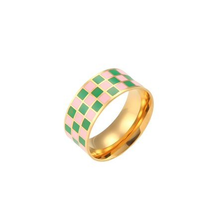 PAURO Women 8MM Stainless Steel Checkerboard Rings Black White Chessboard Couple Statement Band Gold Plated Green Pink Size 7 | Walmart (US)