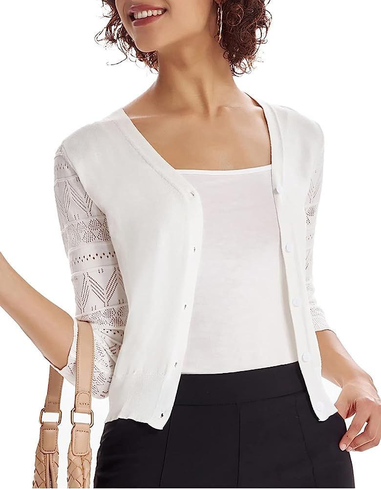GRACE KARIN Women's Cardigans Shrugs for Dresses 3/4 Sleeve Cardigan V Neck Button Down Sweater L... | Amazon (US)