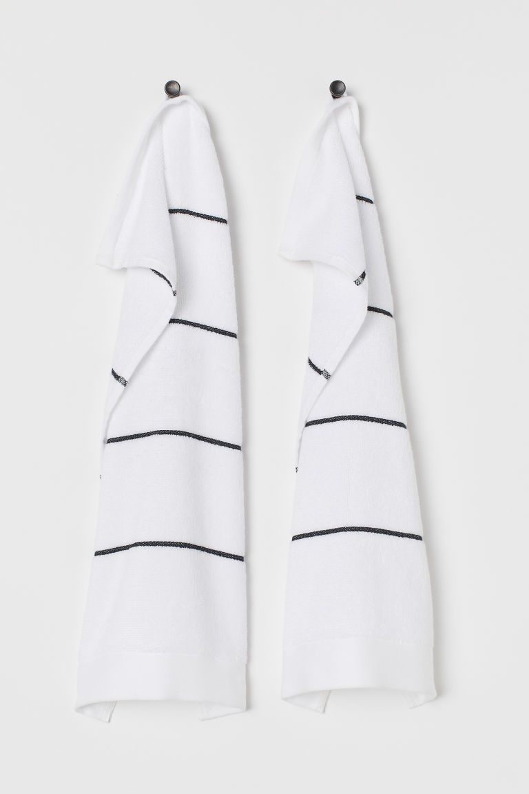 H & M - 2-pack Striped Guest Towels - White | H&M (US + CA)