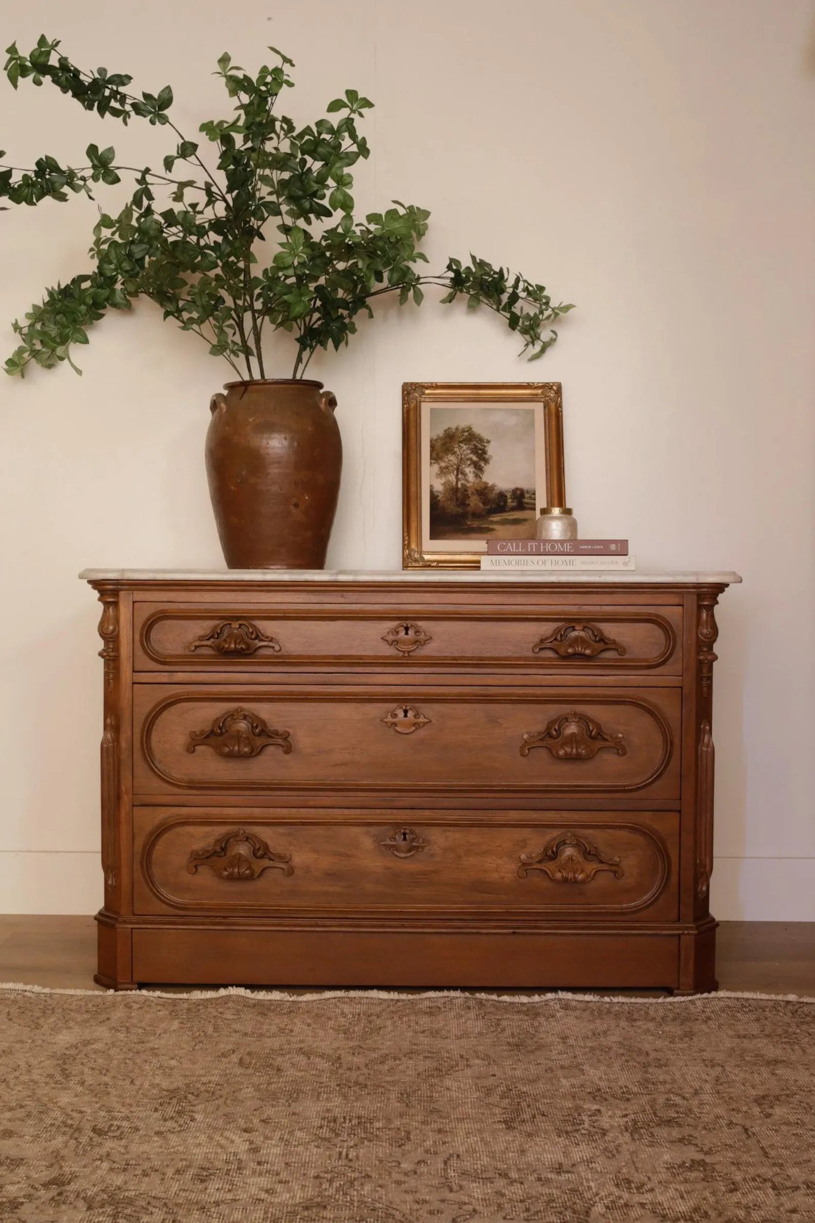 Oak Marble Top Curved Edge Dresser | Etsy (Global)