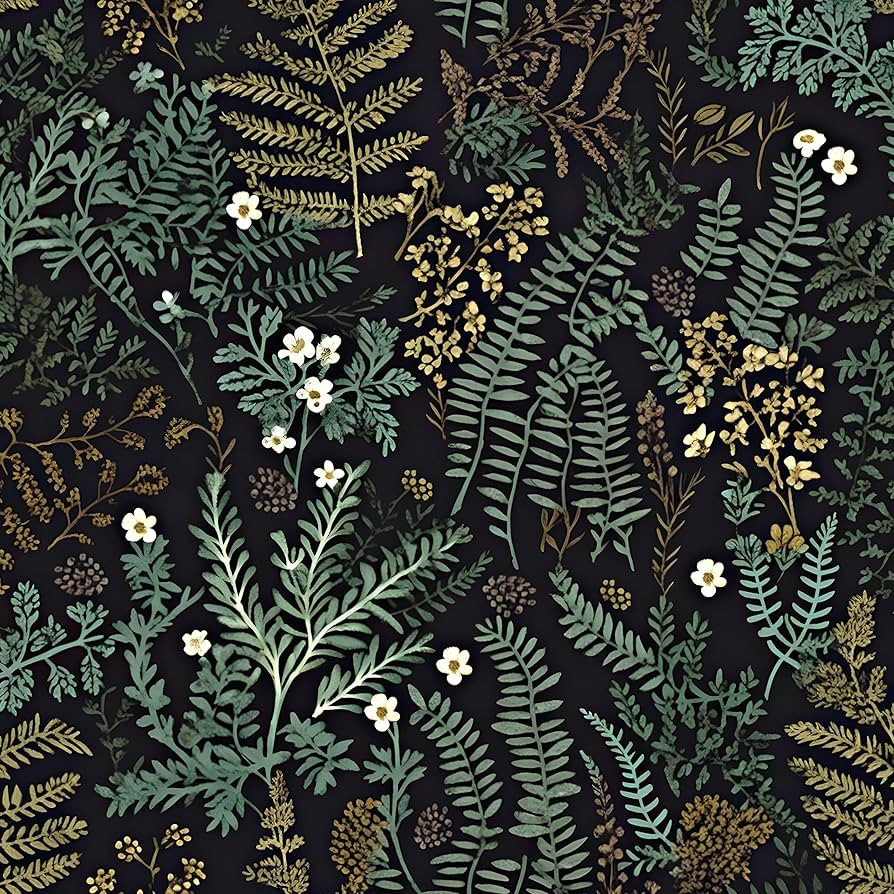 Black Botanical Peel and Stick Wallpaper, Green Golden Leaf Contact Paper 17.5" x 393.7", Jungle ... | Amazon (US)