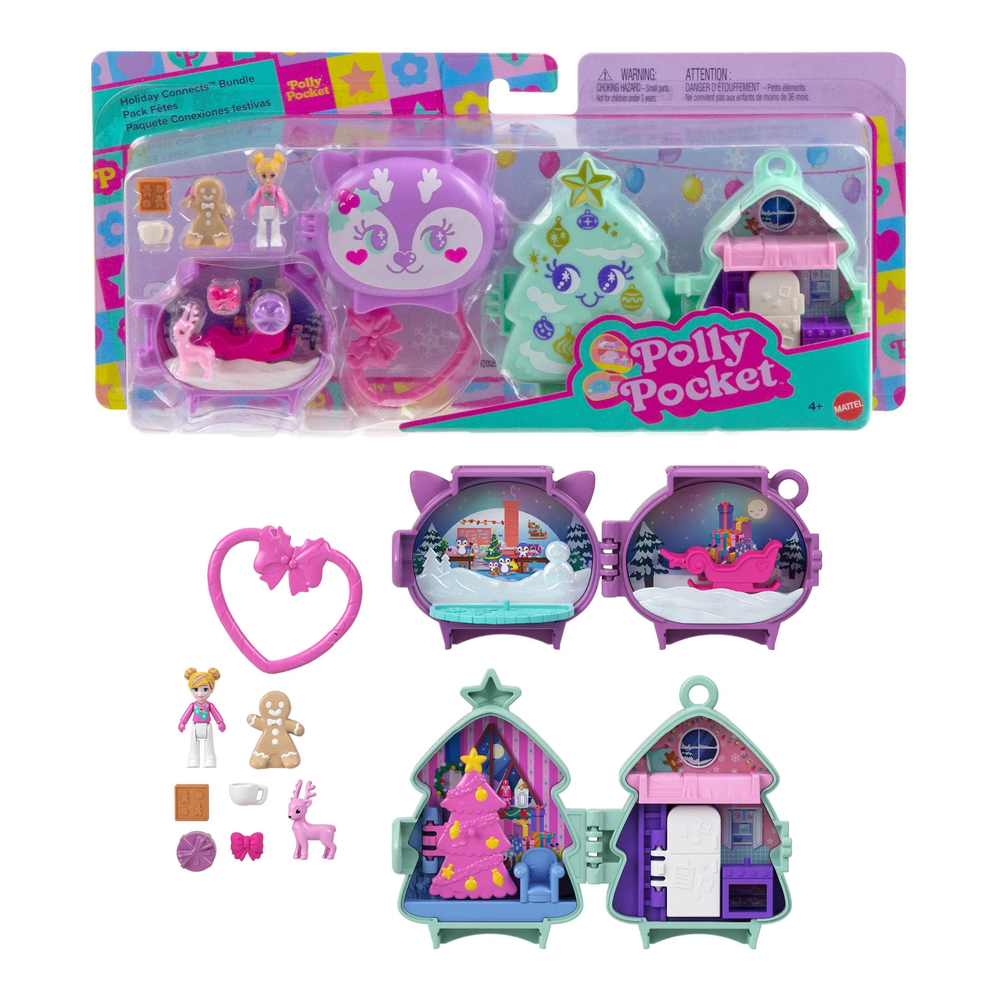 Polly Pocket Holiday Connects Bundle, Stackable Compact Playset with Micro Doll Accessories, & Pe... | Walmart (US)