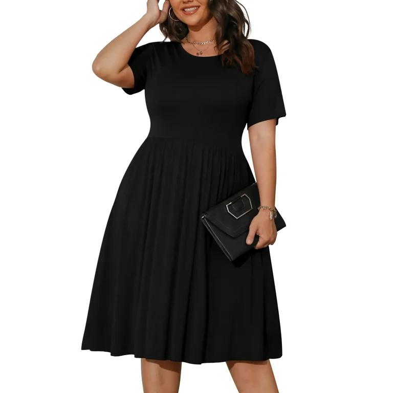 Maskion Womens Plus Size Summer Dress 2023 Casual Short Sleeve Empire Waist Loose Fit Swing T-Shi... | Walmart (US)