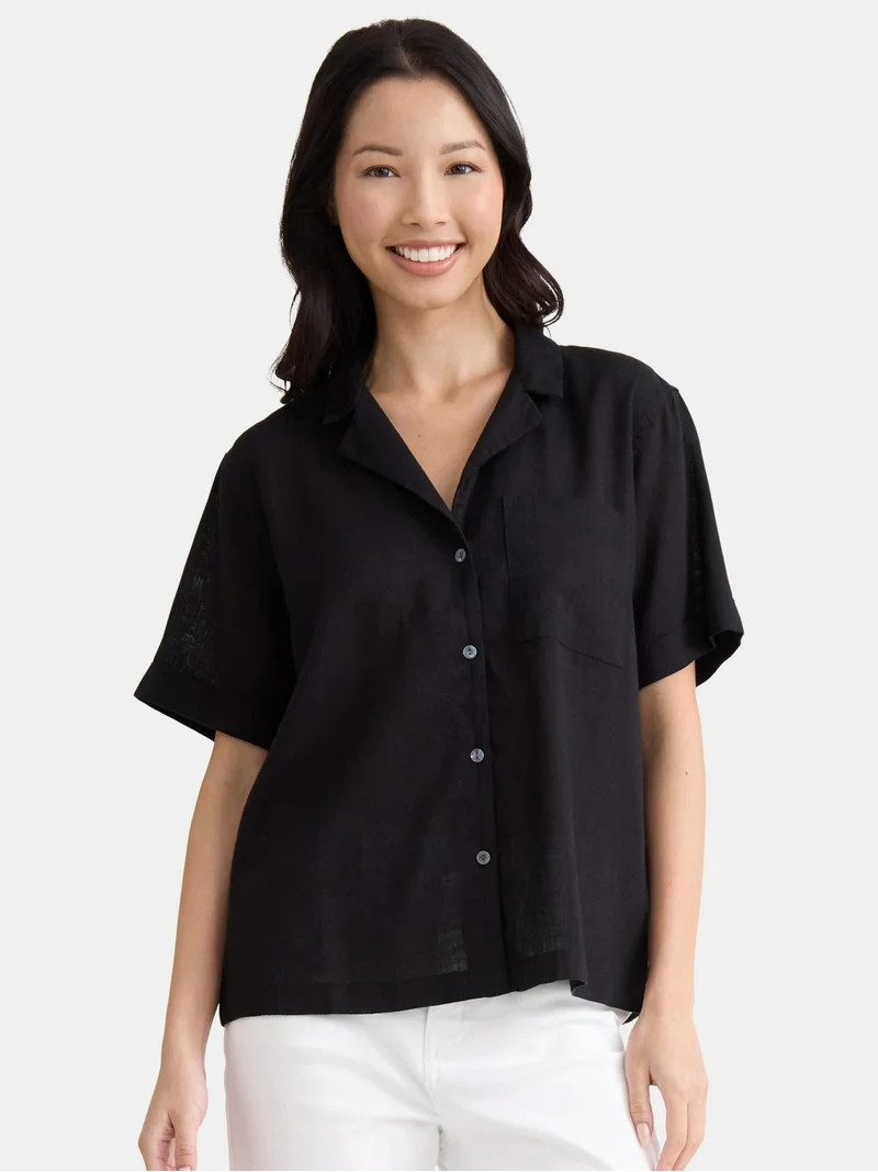 Time and Tru Women’s Cropped Camp Shirt, Sizes XS-XXXL | Walmart (US)