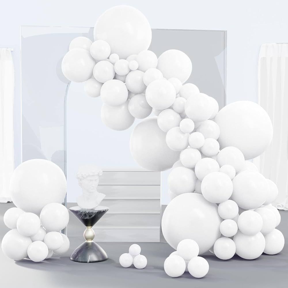PartyWoo White Balloons, 140 pcs Matte White Balloons Different Sizes Pack of 18 Inch 12 Inch 10 ... | Amazon (US)