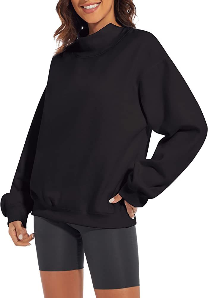 MISSACTIVER Women’s Oversized Turtle Neck Sweatshirt Fleece Long Sleeve Drop Shoulder Collar Solid P | Amazon (US)