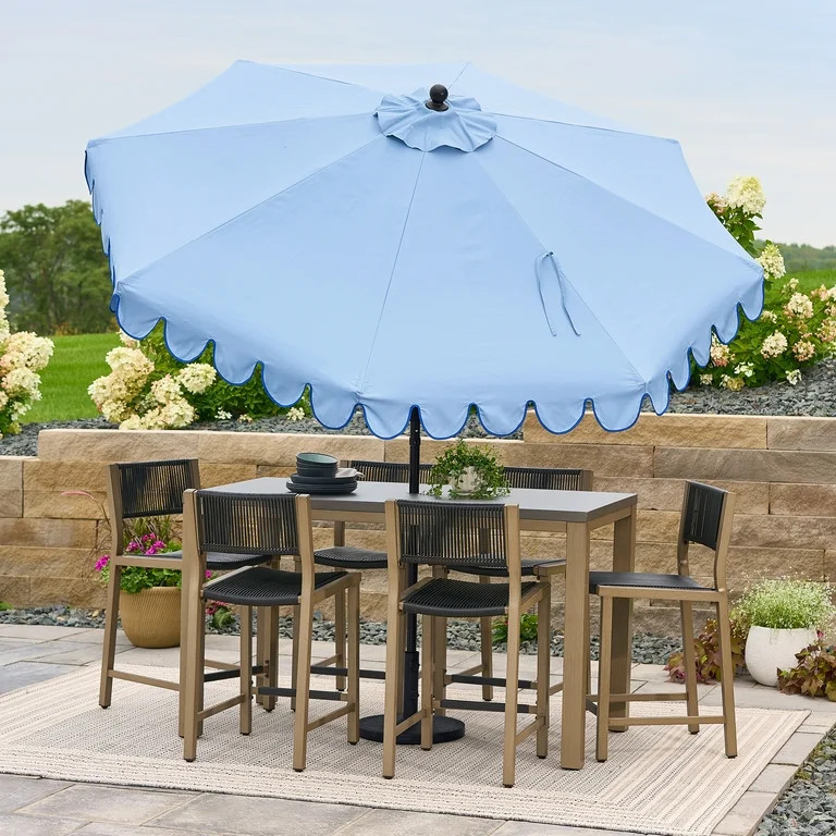 Better Homes & Gardens 9' Blue Scallop Patio Umbrella, Crank Lift and 3 Position Tilt - Walmart.c... | Walmart (US)