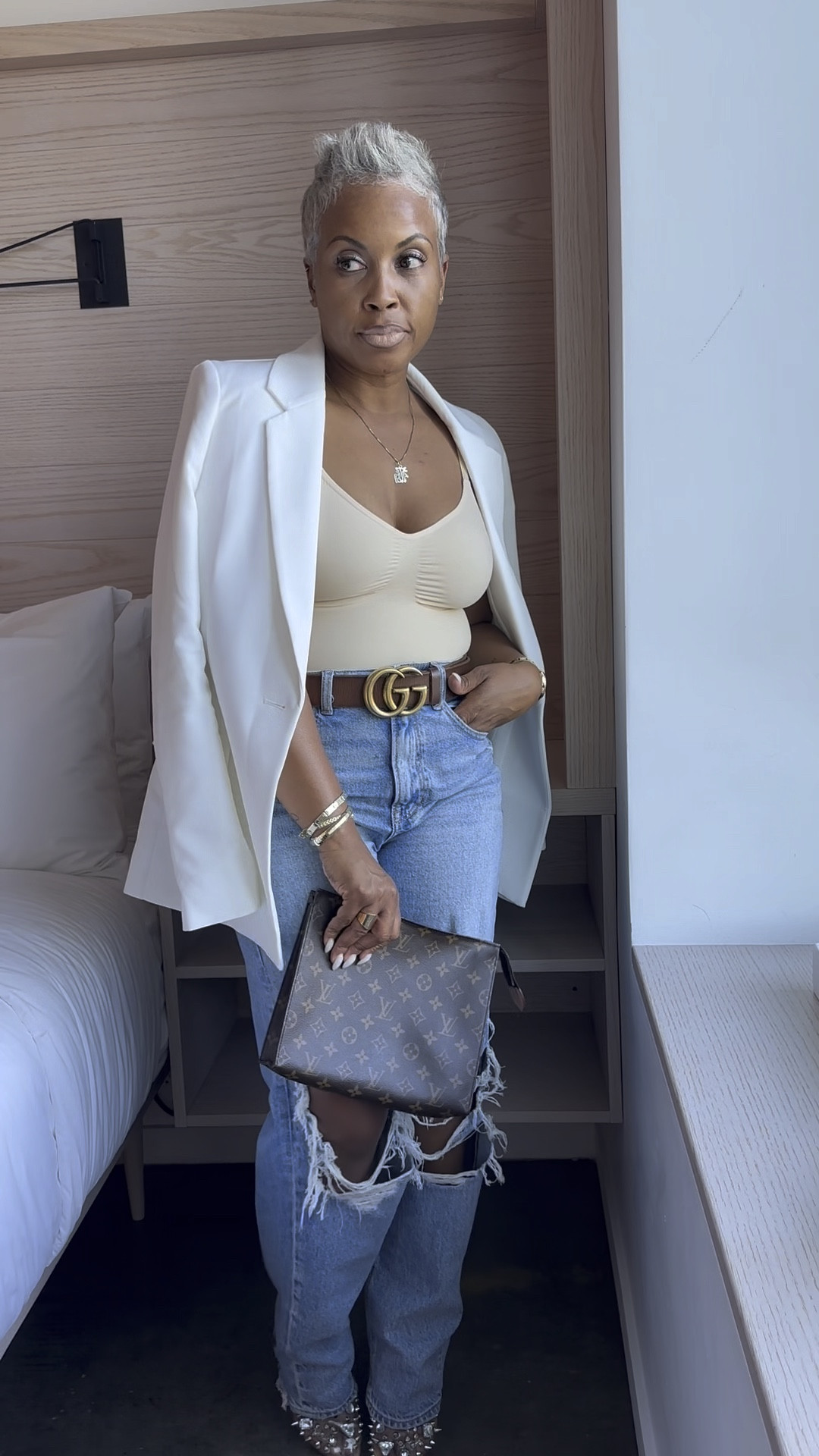 Easy Outfit Idea! White & denim are so classic, effortless & chic! The neural bodysuit makes it pop! 
distressed jeans / white blazer / luxury style / weekend wear / street style 

#LTKshoecrush #LTKFind #LTKstyletip